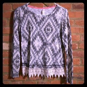 Patterned and lace sweater